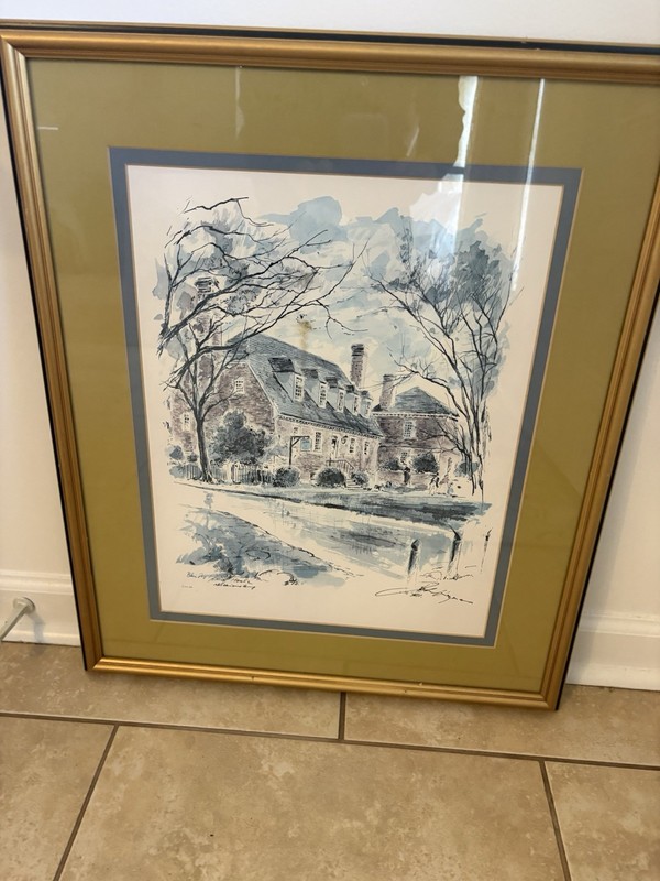 SIGNED JOHN HAYMSON PRINT BLAIR’S BRICK HOUSE WILLIAMSBURG VIRGINIA FRAMED 25×21
