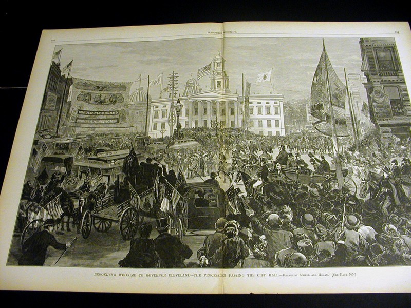 Schnell & Hogan GOV. CLEVELAND PASSING CITY HALL BROOKLYN NYC 1884 Large Print