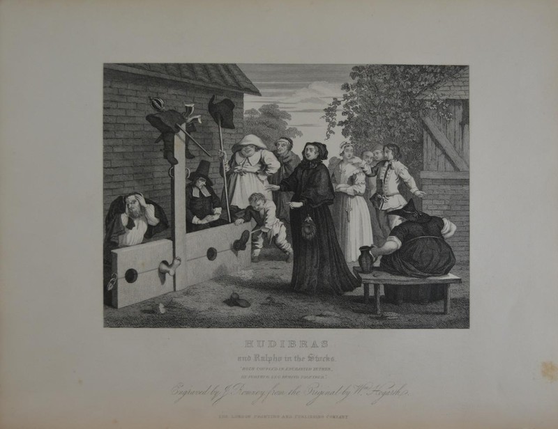 Antique Art William Hogarth Hudibras Ralpho in the Stocks Engraving 1850