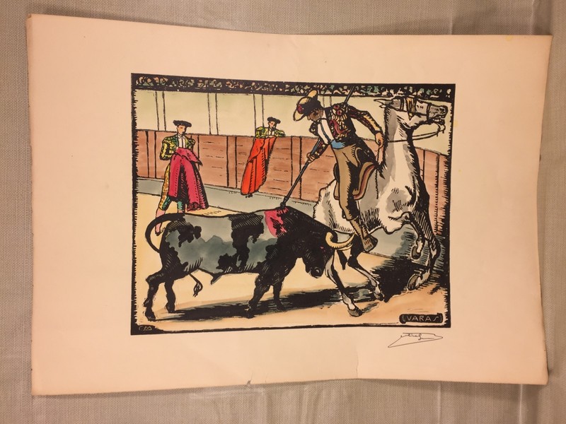 Bullfighting Print Signed Varas Small Tears on Edge Slight Creases #2/2