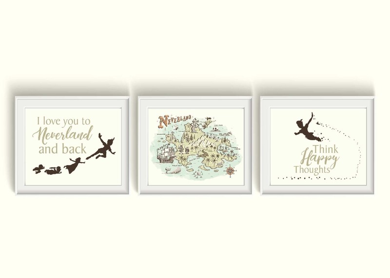 Peter Pan Nursery Art Print Set of 3 8x10 Peter Pan Neutral Poster UNFRAMED