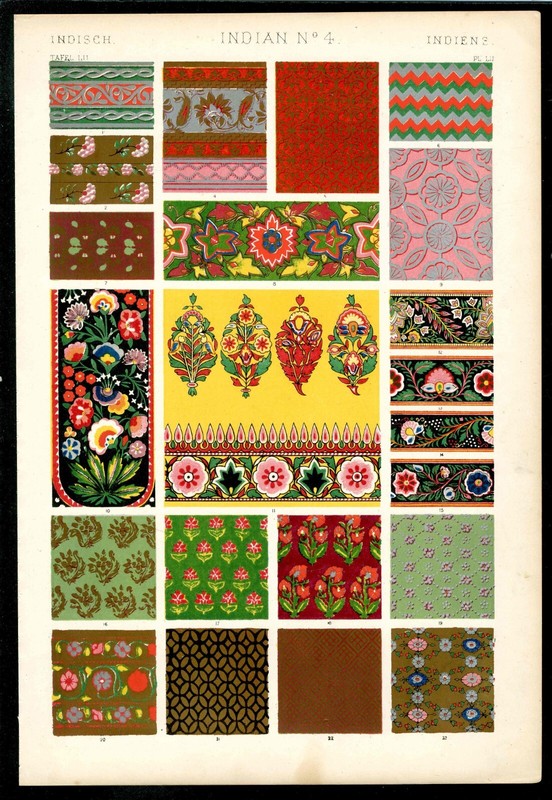 1868 Owen Jones The Grammar of Ornament Original Antique Folio Print Indian #4