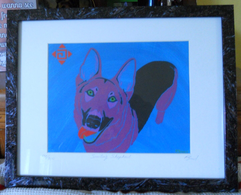 2007 ANGELA BOND «SMILING SHEPHERD» FRAMED & MATTED ART PRINT~12 1/4″ x 15 1/4″