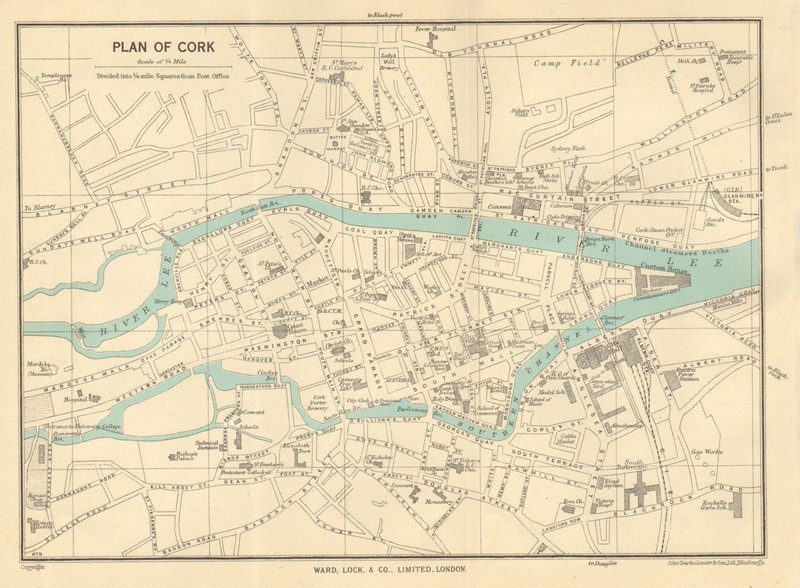 CORK vintage town/city plan. Ireland. WARD LOCK c1948 old vintage map chart