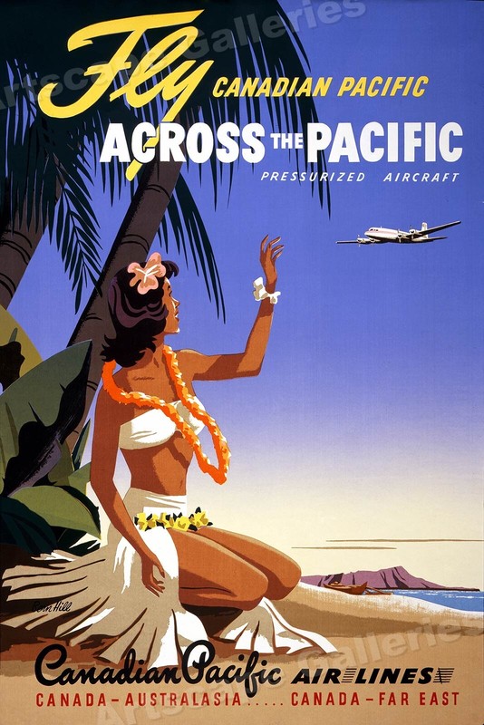 1950s Fly to the South Pacific Classic Vintage Style Travel Poster - 20x30