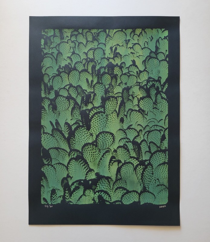 Glow In The Dark Cactus Screen Print, Opuntia Microdasys, Nopales 2009, KEEF