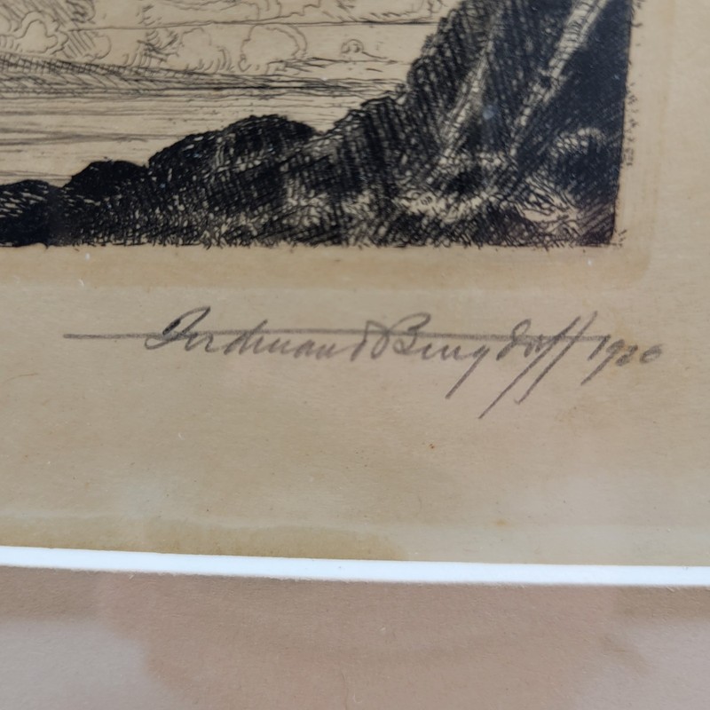 FERDINAND BURGDORFF Etching California Plein Air Clouds Artist Signed Dated 1920
