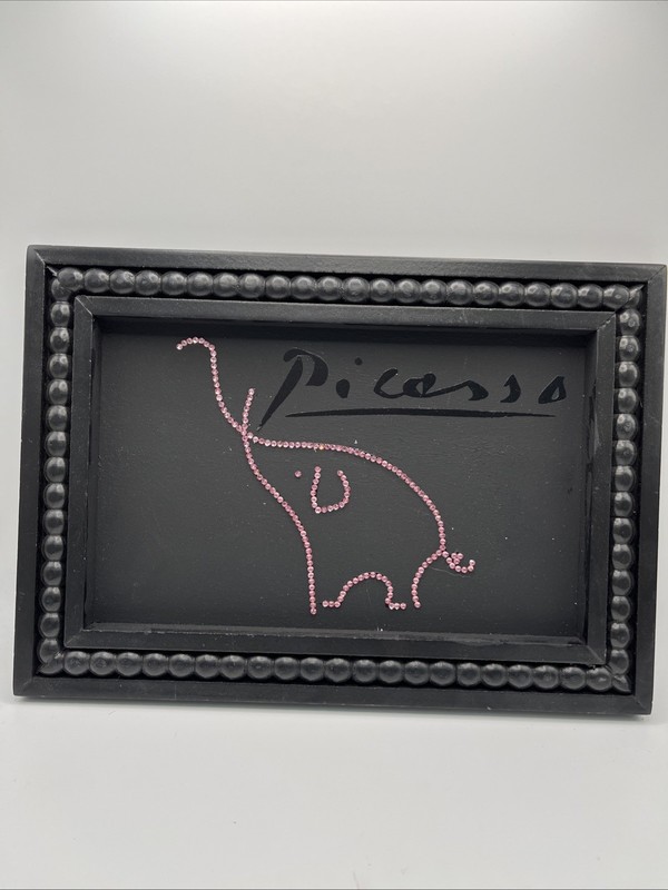 8x10 Picasso Elephant Line Art Rhinestone Glam Art