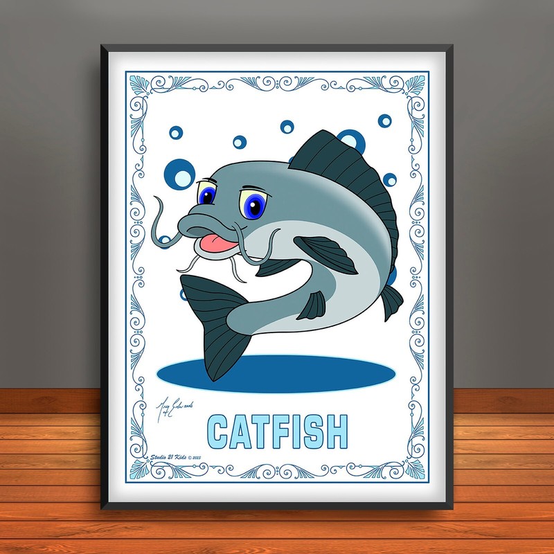 Cartoon Catfish Print, Ocean Wall Art, Sea Life Decor, Aquatic Creatures Poster