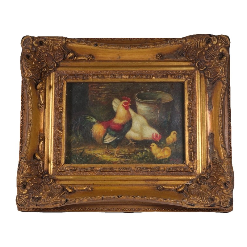 Cockerel Picture Rooster Framed Print Victorian Style 29x24cm