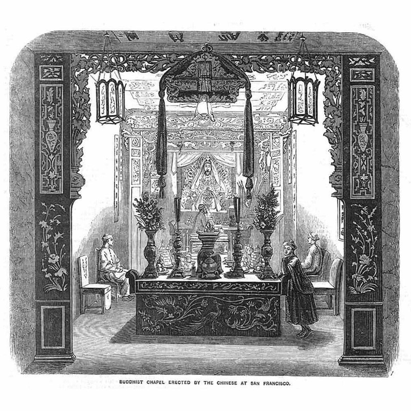SAN FRANCISCO Buddhist Temple Erected by the Chinese – Antique Print 1856
