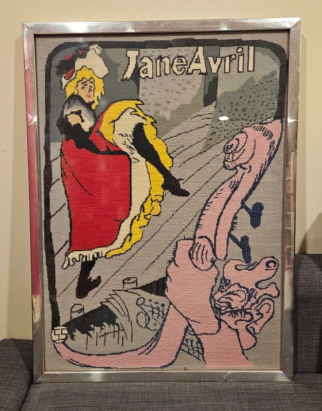Vintage Henri de Toulouse-Lautrec Jane Avril Needlepoint Metal Framed 1970s
