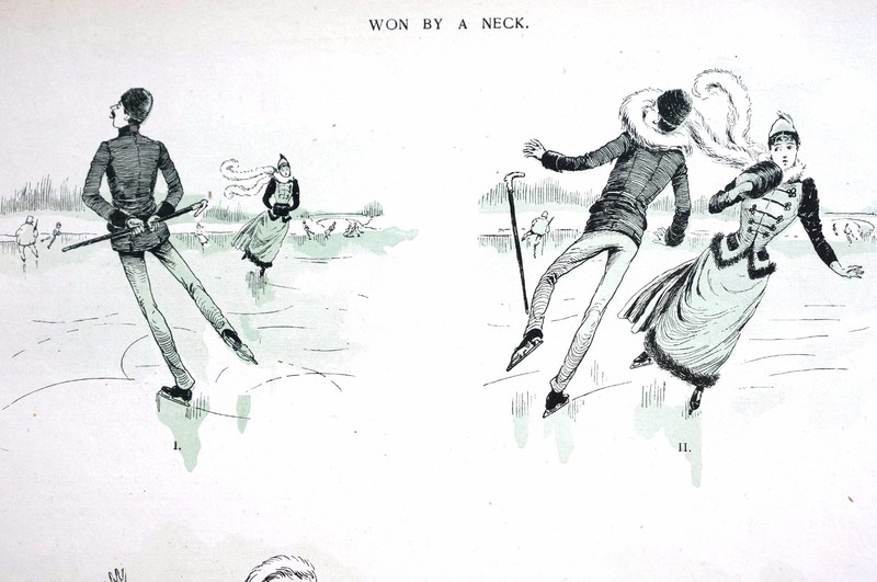 Ice Skating 1891 VICTORIAN BOY GIRL COLLIDE LOVE MARRIAGE Matted Cartoon gallery