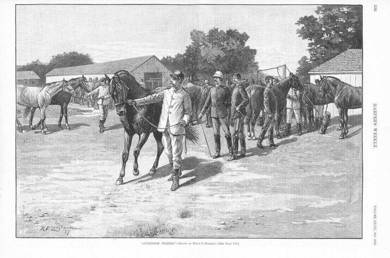 Afternoon Stables – Cavalry Horses – Grooming – Inspection – R. F. Zogbaum-1888