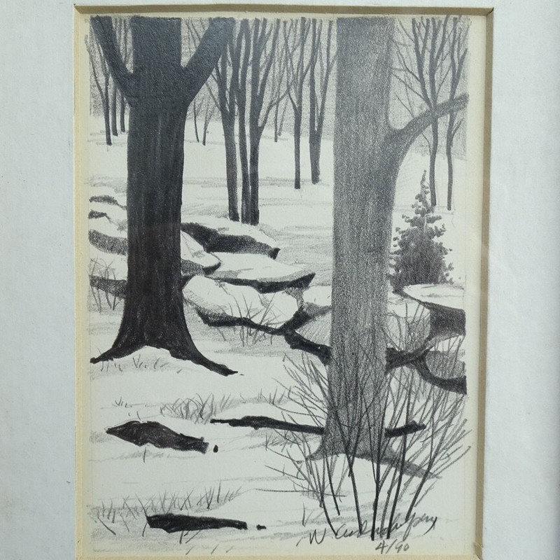 Miniature Winter Landscape Forest Snow Scene Litho Print 4/90 Framed 8.25×6.25