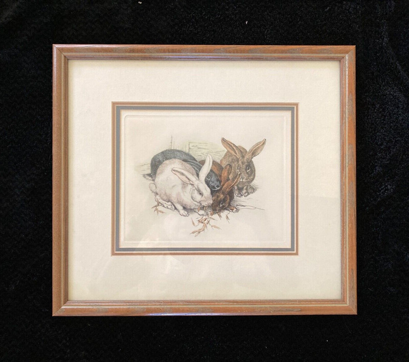 Framed Print of 4 Fabulous Rabbits/Double Matted in Wood Frame/16 1/2 x 14 3/4"