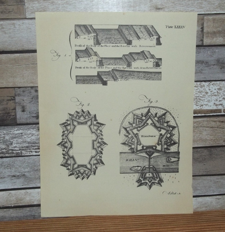 Antique Engraving Print Fortifications 18th-19th Century Andrew Bell Original