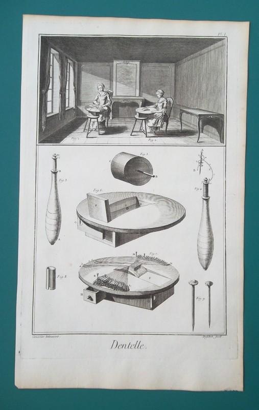 EMBROIDERY Lace Making View of Shop Stuich Method – 1763 Diderot Print