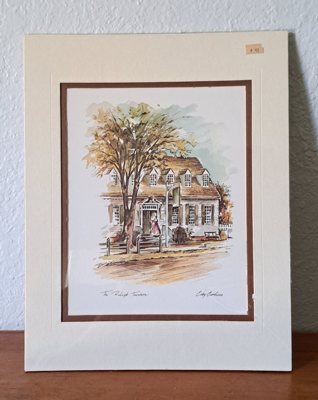 Coby Carlson Watercolor Print The Raleigh Tavern Matted Cottage Vintage 11×14