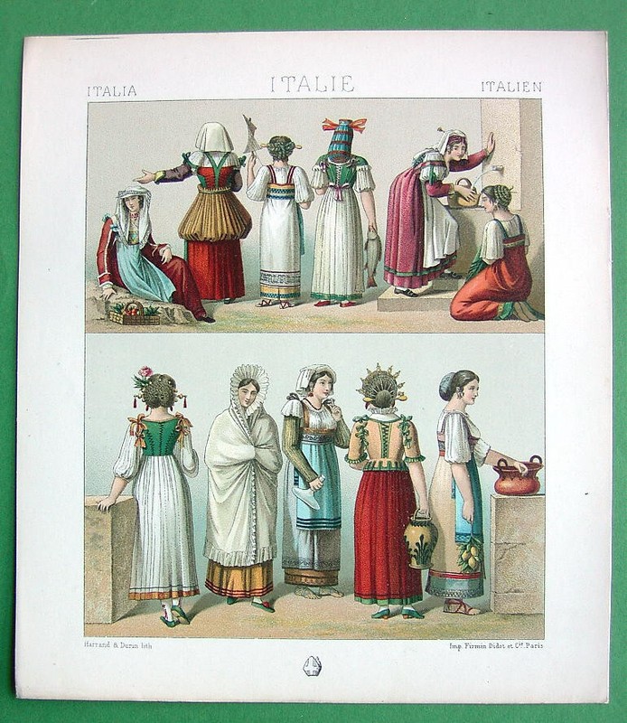 ITALY Milan Rome Naples Women Fashion Costume – COLOR Print A. Racinet