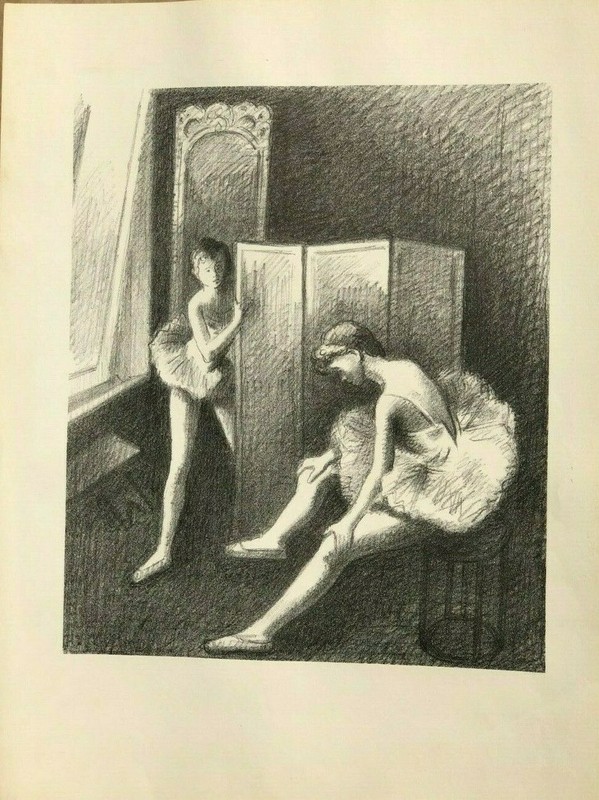 «Backstage» Lithograph Circa 1945 Moses Soyer -1899-1974