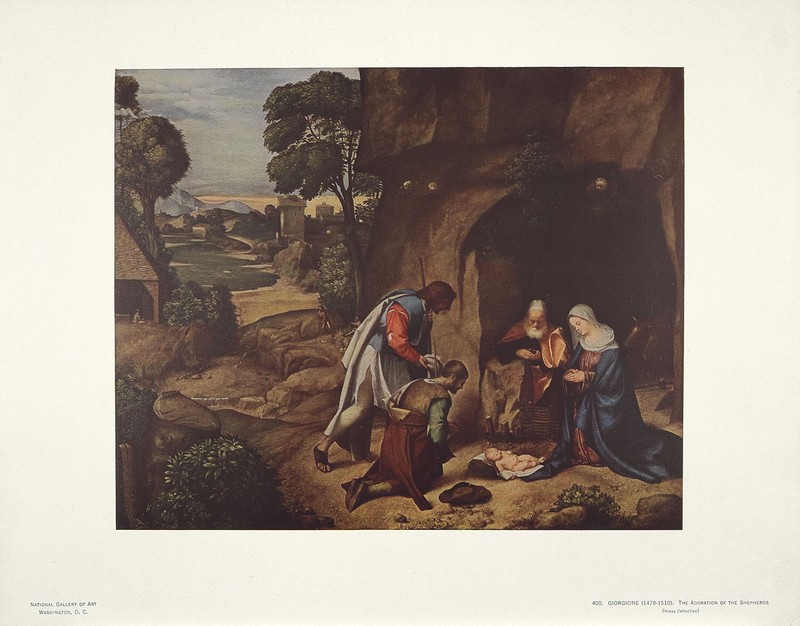 GIORGIONE XRare Vtg c1946 Halftone Litho-print THE ADORATION OF THE SHEPHERDS