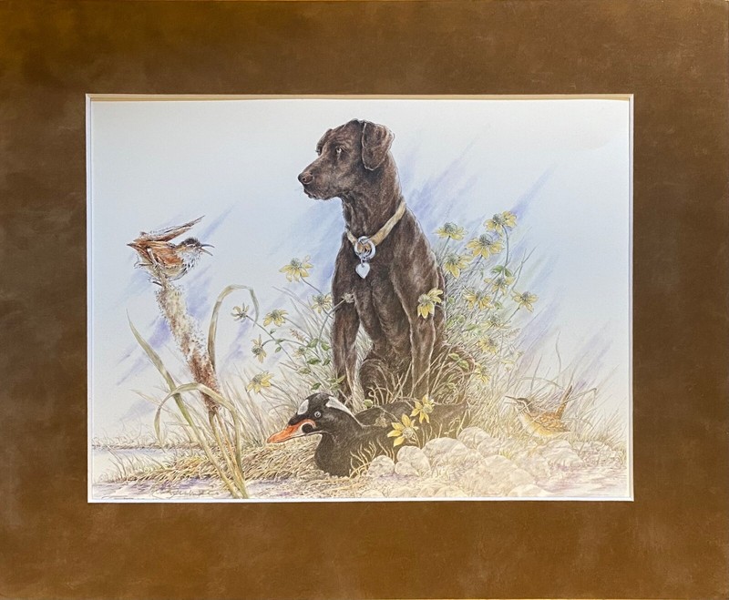 Dog Frank M Hnat Signed Print Birds Duck Decoy Hunting w/ Brown Matt 64/300