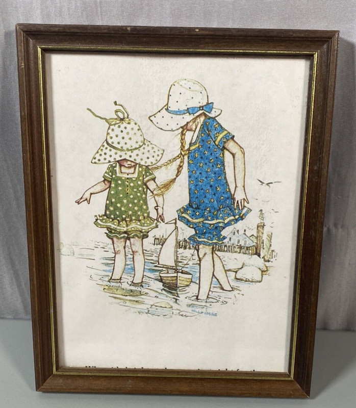 Vintage Holly Hobbie Art Print At the Beach Seaside Toy Sailboat Framed