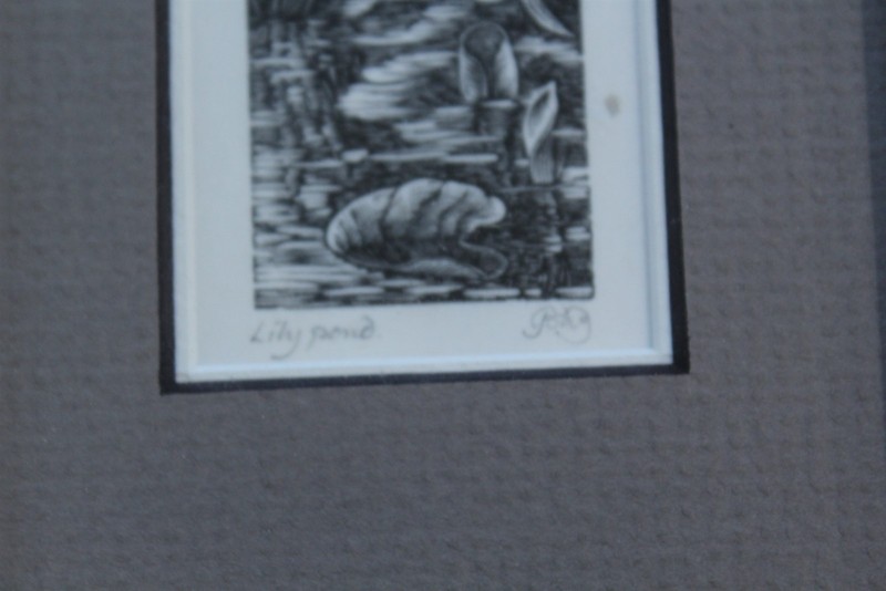 Vintage Block Prints - Door, Lily Pond, Kitchen Signed Framed Matted Lot of 3 gallery