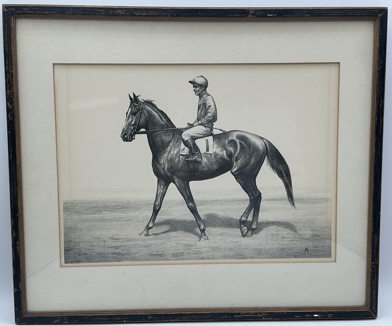 Vtg CW Anderson Horse Racing Framed Lithograph Art Print Karin Grosz Provenance