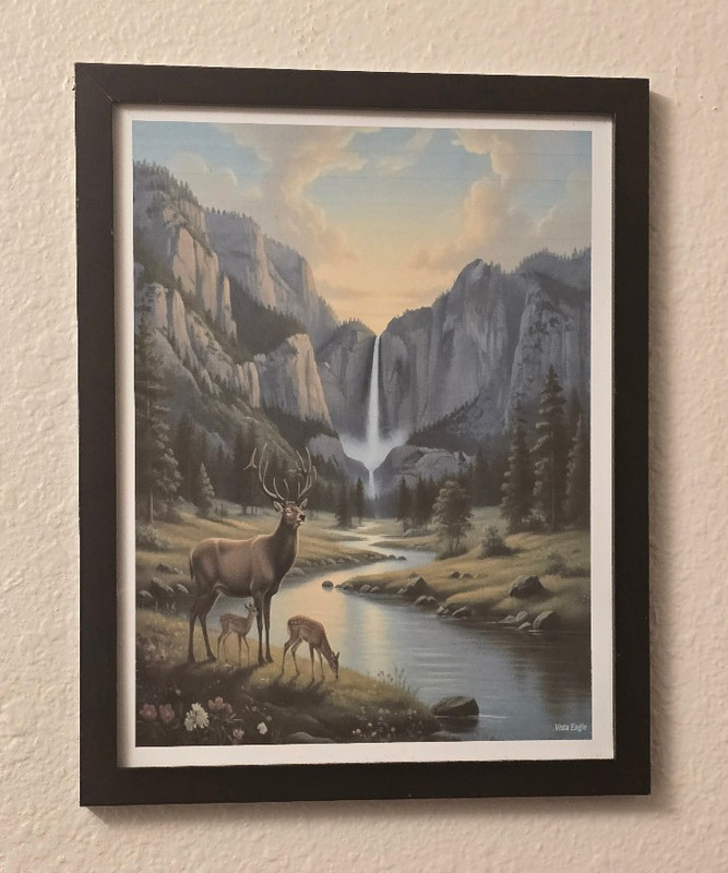 Yosemite Falls Stag And Fawn Naturalism Framed Art Print, Vista Eagle