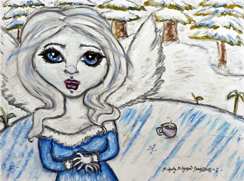 ANGEL LAKE Art Print 4x6 Artist KSams Trees Winter Woman Gothic Folk Art