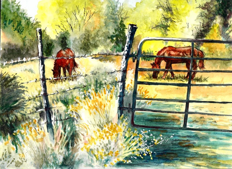 Horses Grazing In A Pasture, Horse Art, Country Art, Horse Farm Art, Country Art