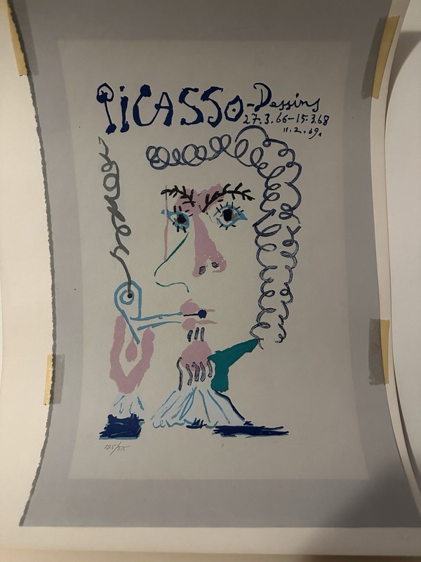 RARE PICASSO LITHOGRAPH MAN SMOKING PIPE LE FUMEUR. After Impression. Numbered.