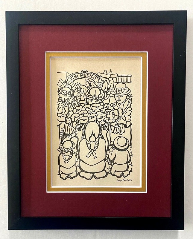 DIEGO RIVERA ORIGINAL 1938 SIGNED ON THE PLATE GRAVURE TO BE FRAMED AT 8X10