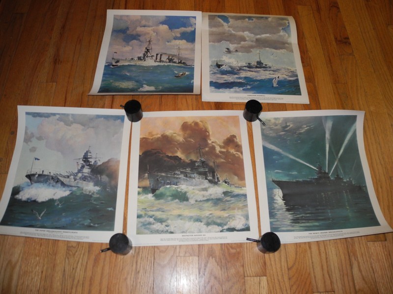 LOT OF 5,1938,PRE-WWII,COLOR PRINTS OF US NAVAL WAR SHIPS,BY "KELLOG",14X16 gallery