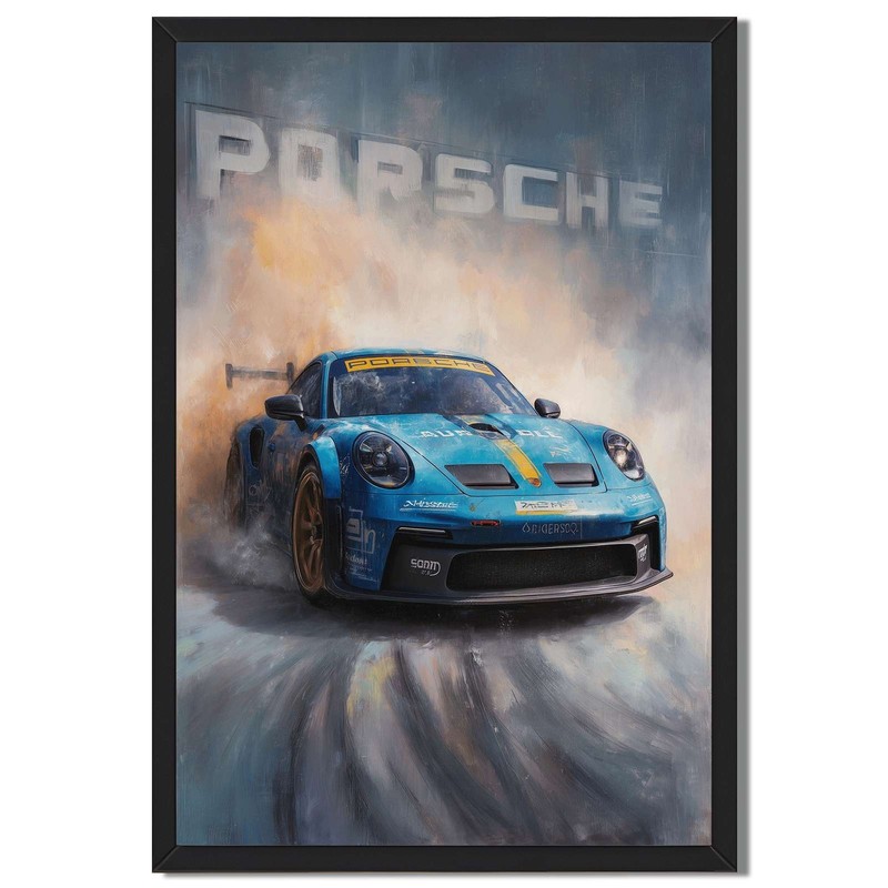 Blue Racing Car Framed Canvas Print Modern Wall Art Painting Pictures Decor