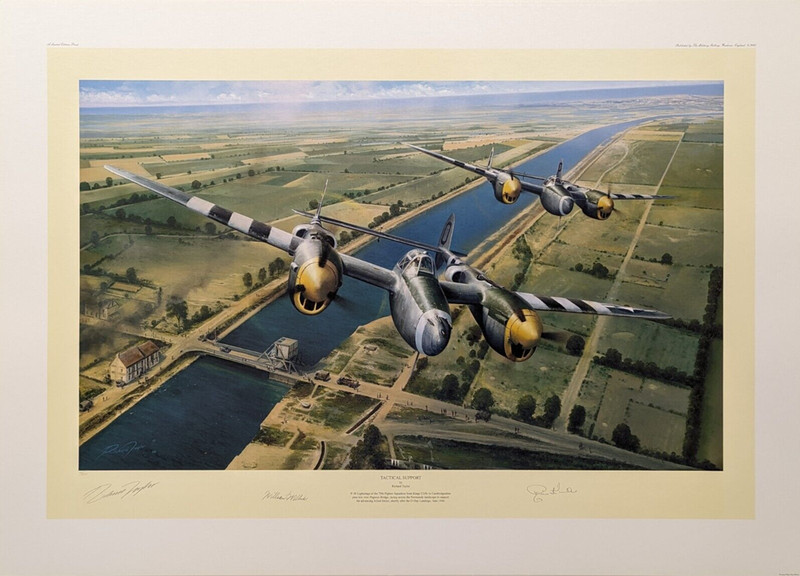 TACTICAL SUPPORT by Richard Taylor Aviation Art signed by D-Day P-38 Pilots gallery