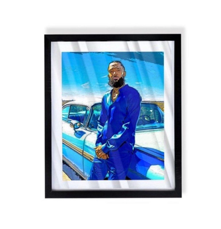 custom art piece of Hip hop Legend Nipsey Hussle on black frame