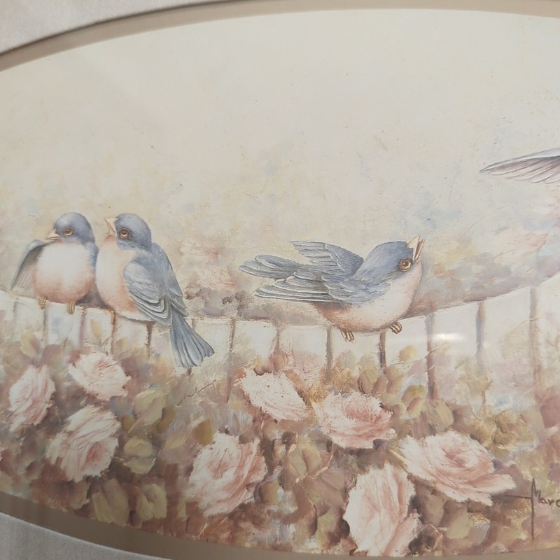 VINTAGE Signed by Margie Morrow 1983 Framed print of birds on a flowering branch gallery