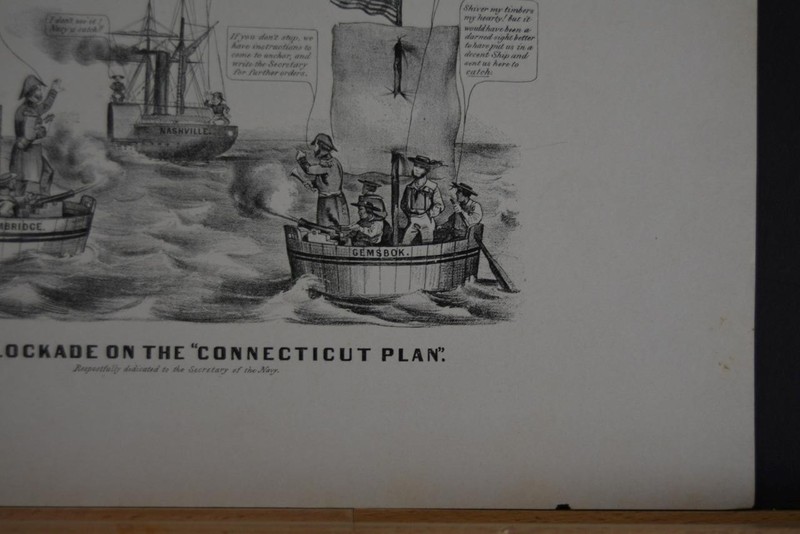 Antique Civil War Art Political Cartoon Connecticut Plan Confederate Navy 1918 gallery