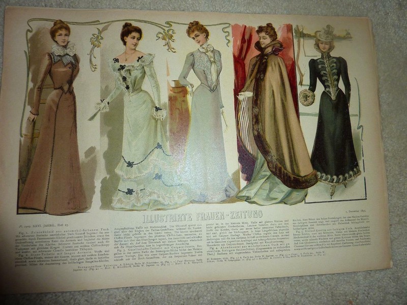 ANTIQUE DEC 1899 LADIES FASHION ILLUSTRATIONS – FRAUEN-ZEITUNG -GERMANY-COLOR B