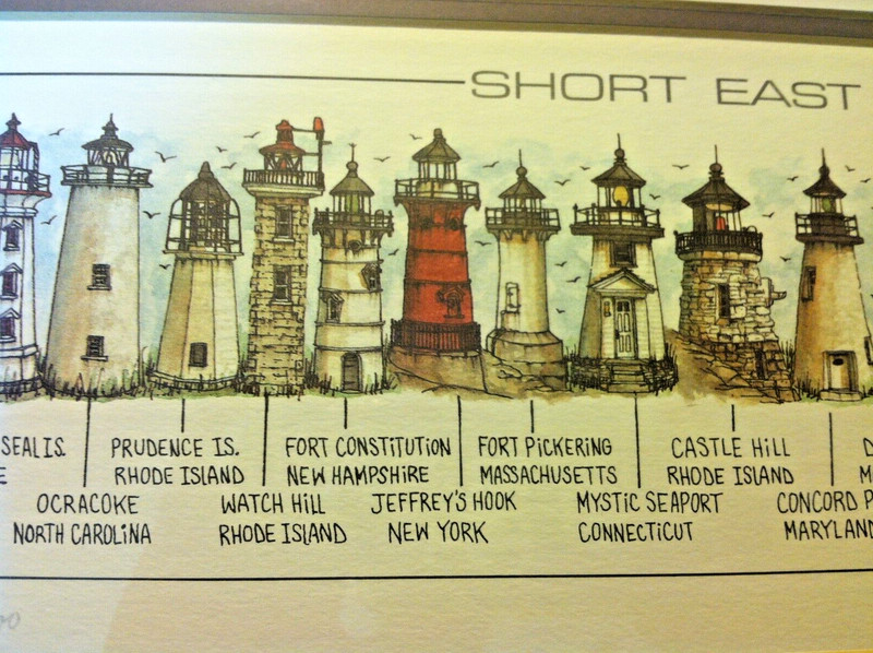 1996 🔥BEV SCHREIBER🔥 Lithograph Print Short East Coast Lighthouses SIGNED Art gallery