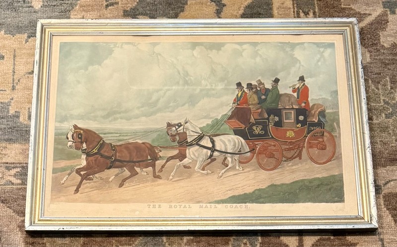 Antique Hand-Colored Engraving — «The Royal Mail Coach» — 23(h)x33(w) inches