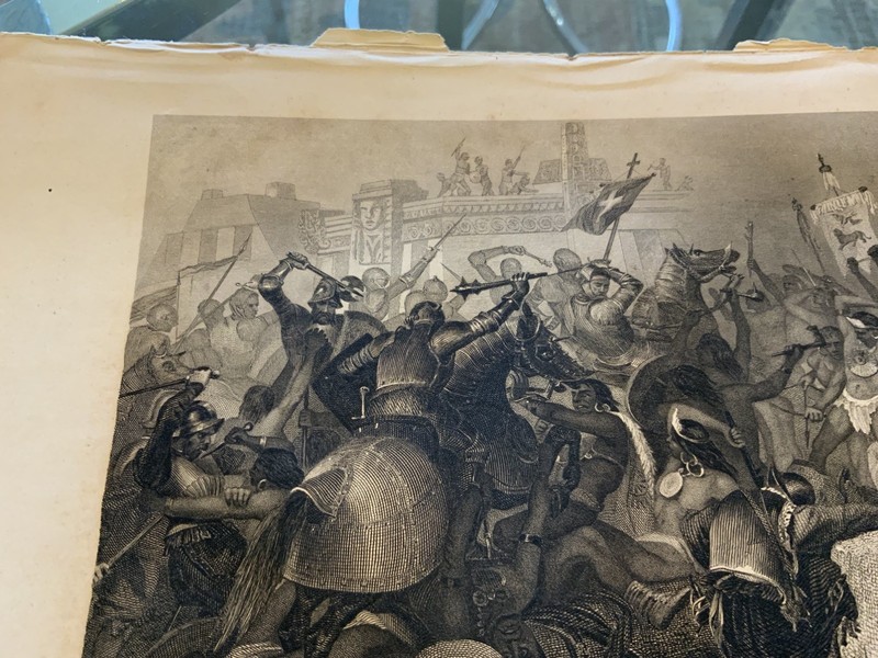Antique Capture of the City of Mexico by Cortez Steel Engraving Victorian Print gallery