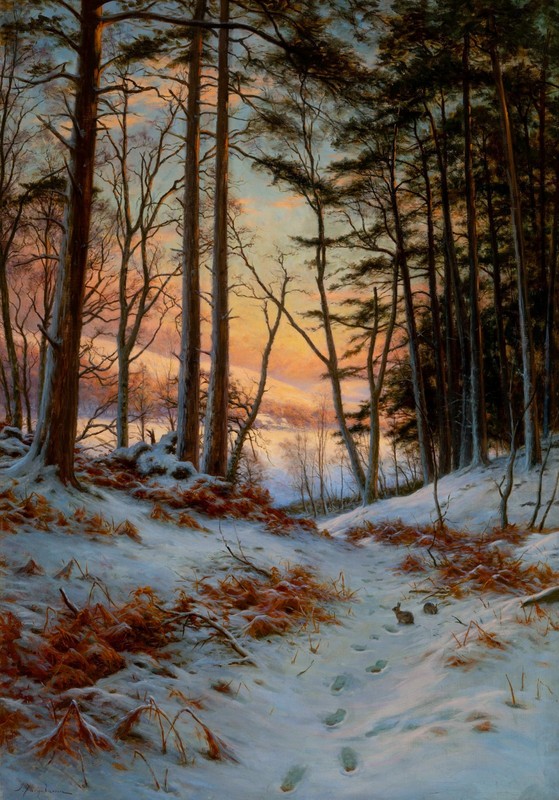Joseph Farquharson Afterglow 1912 Winter Sunset Fine Art Print 17″x22″