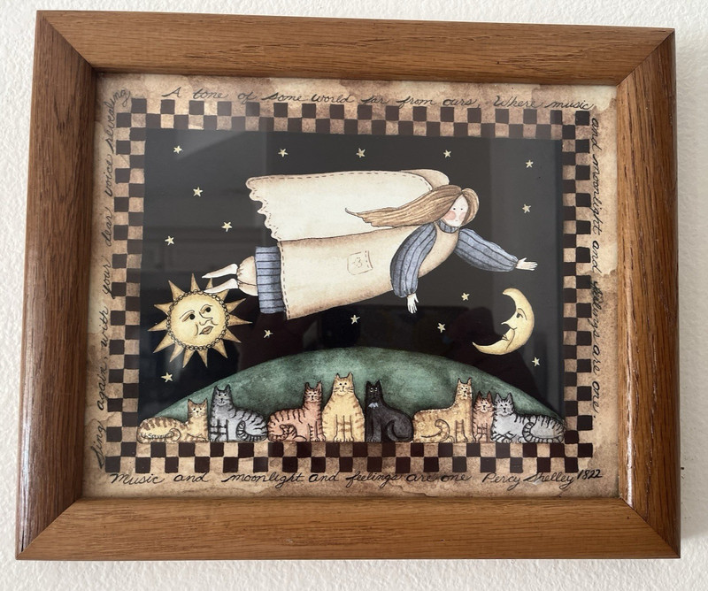 Linda Spivey Celestial Moon Sun Flying Angel Cats Framed Print Rustic Farmhouse