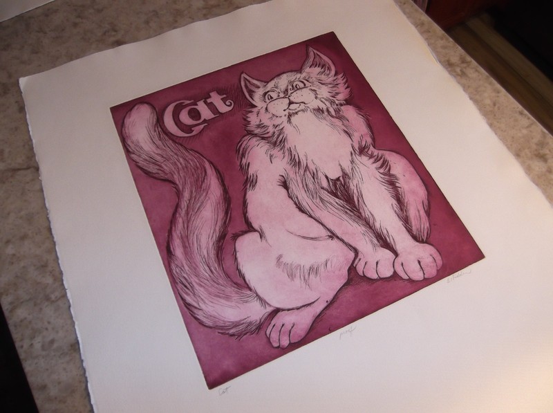 Vintage Cat Intaglio Etching Artist Proof Laramie Wyoming Artist E. Kidder gallery