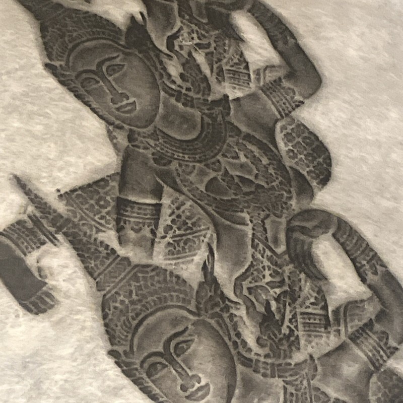 Angkor Wat Thai Cambodian Black Temple Rubbing Dancing Figure 24” X 37” Unframed gallery