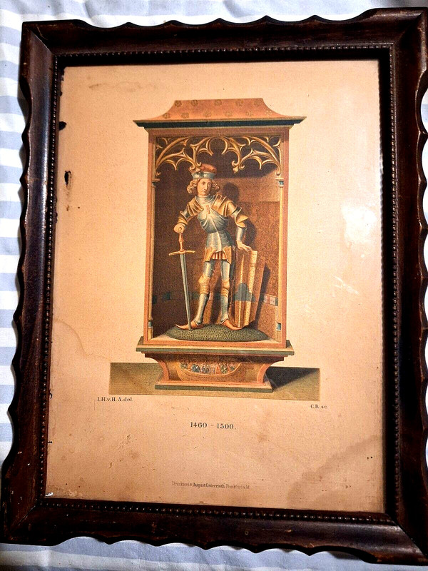Old Print "Art of House Altar With Knight in Armour" German 15th Century 1889